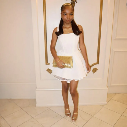 A Line Short Graduation Dress White Birthday Dress  P1214