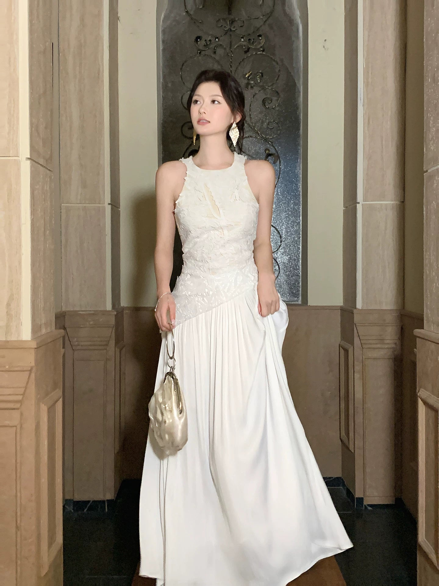 A Line Sleeveless Wedding Dress Chiffon Graduation Dress  L106