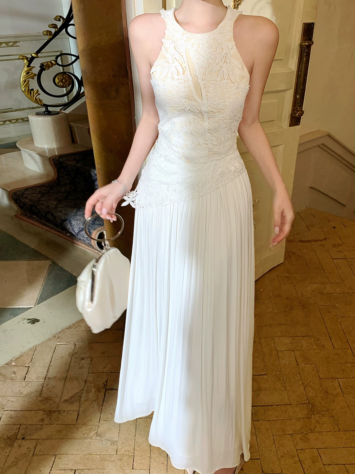 A Line Sleeveless Wedding Dress Chiffon Graduation Dress  L106