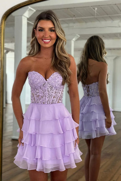 A Line Sweetheart Lavender Chiffon Homecoming Dress  P2370