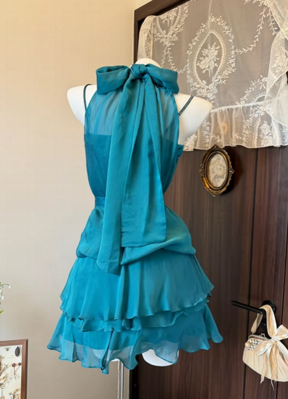 A Line Teal Chiffon Homecoming Dress Short Party Dress  P1949