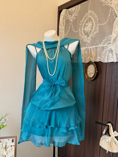 A Line Teal Chiffon Homecoming Dress Short Party Dress  P1949