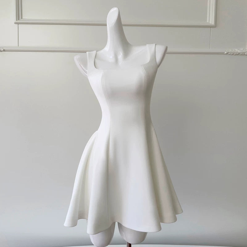 A Line White Satin Birthday Dress Short Homecoming Dress  P1744