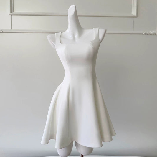 A Line White Satin Birthday Dress Short Homecoming Dress  P1744