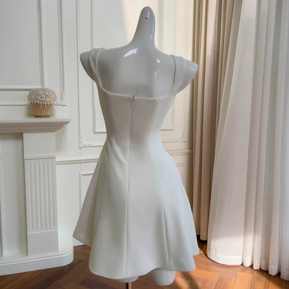 A Line White Satin Birthday Dress Short Homecoming Dress  P1744