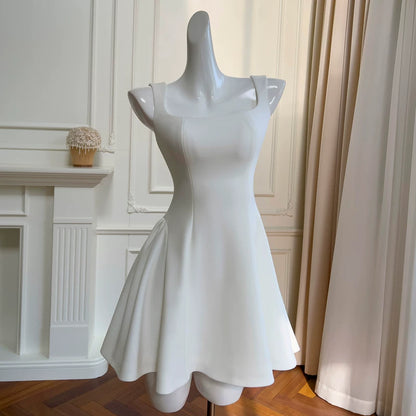 A Line White Satin Birthday Dress Short Homecoming Dress  P1744