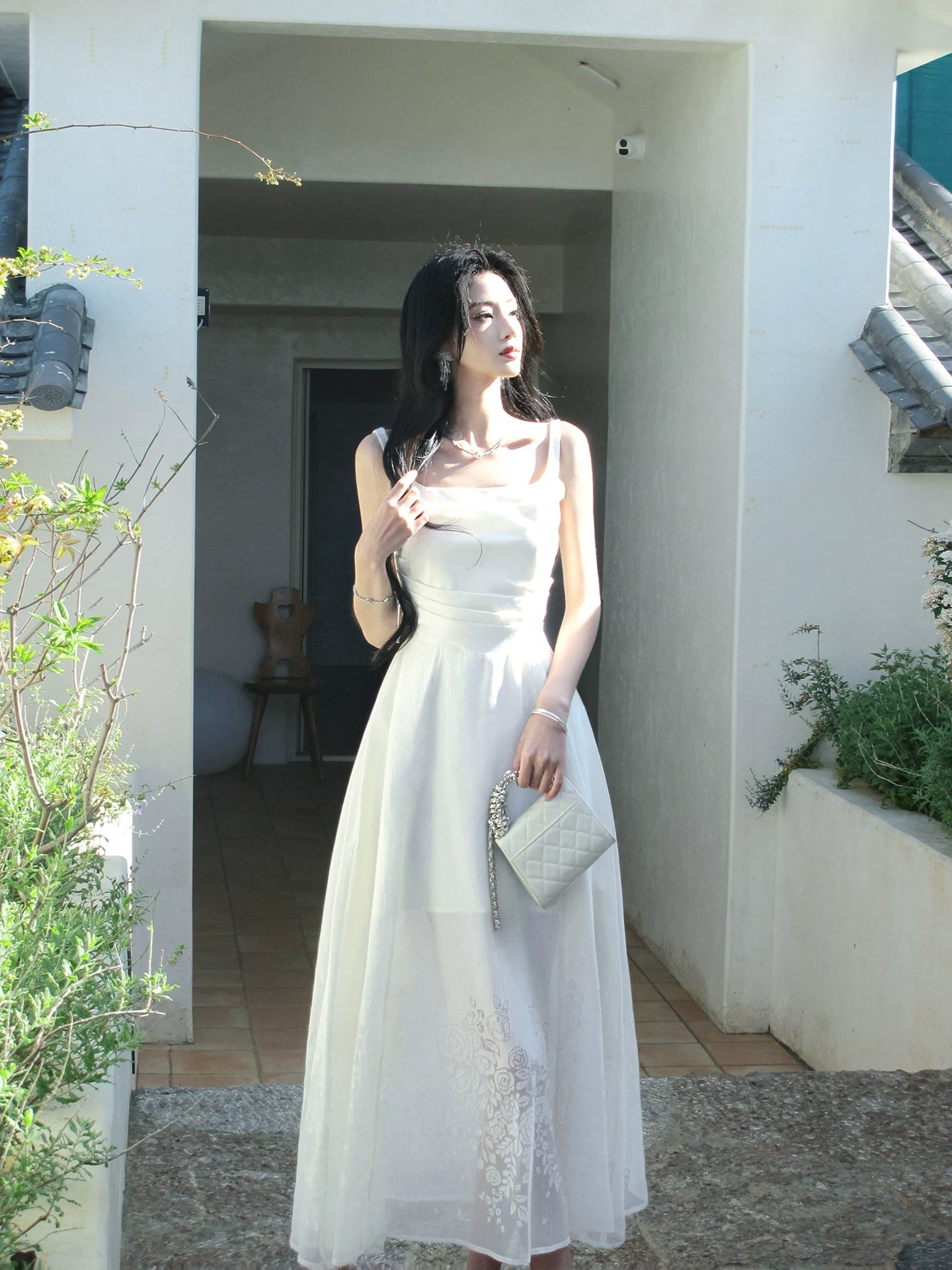 A Line White Satin Wedding Dress Embroidery Birthday Dress  L154