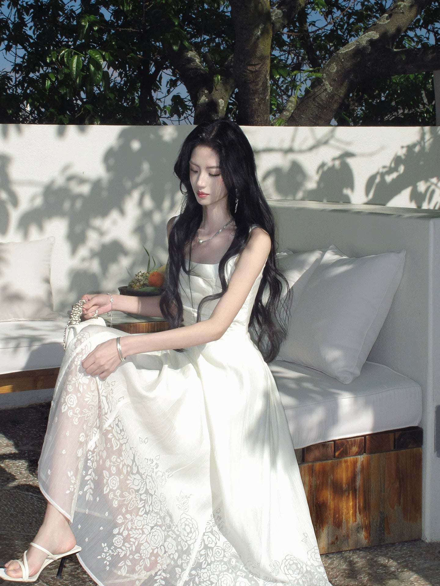 A Line White Satin Wedding Dress Embroidery Birthday Dress  L154