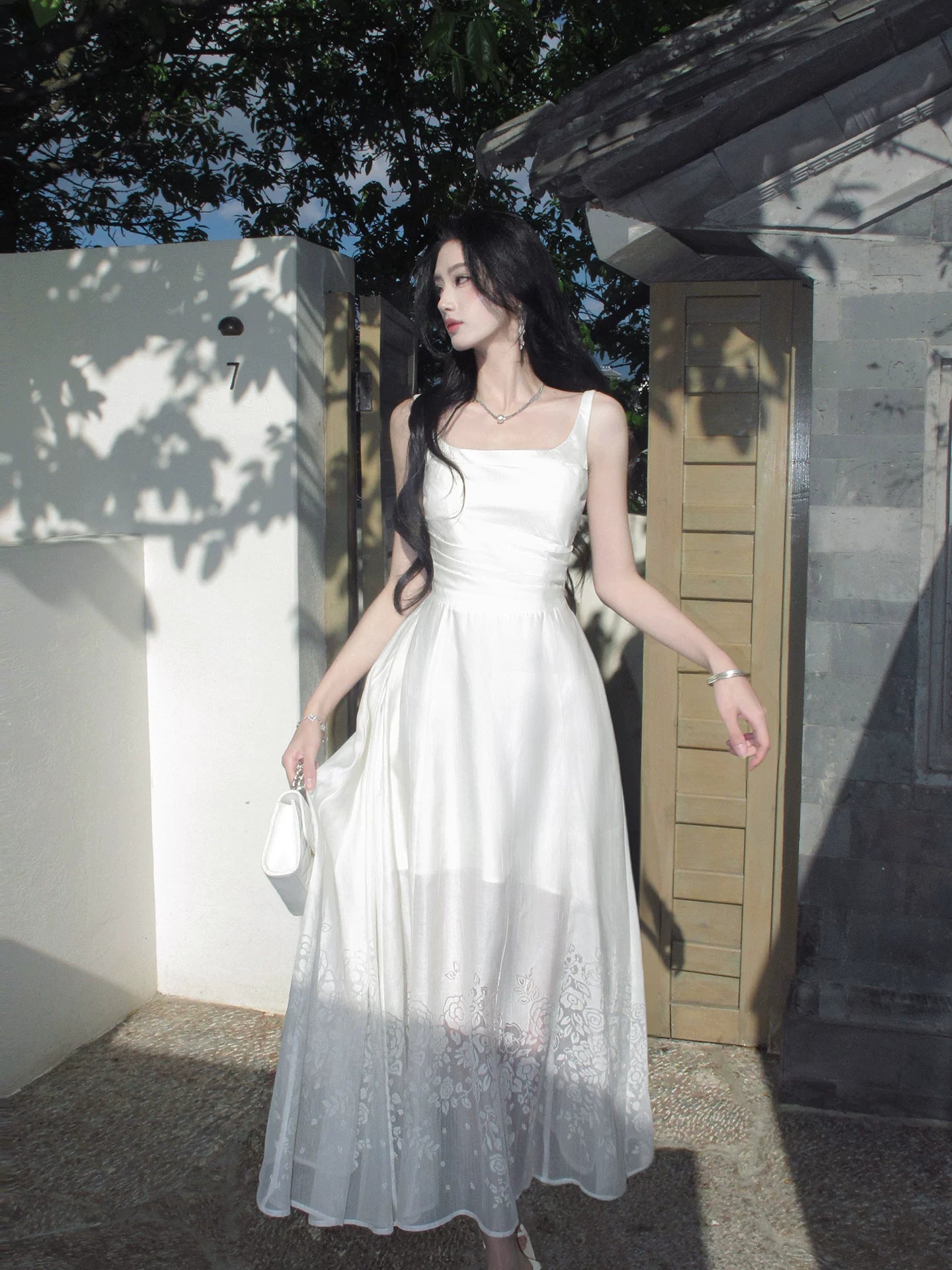 A Line White Satin Wedding Dress Embroidery Birthday Dress  L154