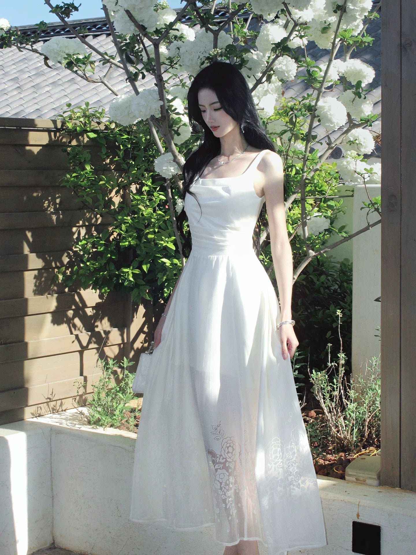 A Line White Satin Wedding Dress Embroidery Birthday Dress  L154