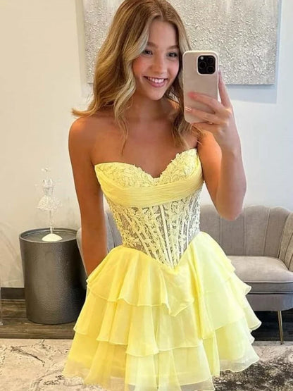 Appliqued Sweetheart A Line Layered Chiffon Homecoming Dress  P2298