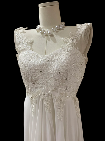 Appliques Elegant White Chiffon A Line Wedding Dress For Bridal  P806
