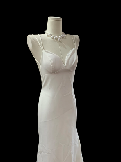 Backless Mermaid White Wedding Dress Formal Bridal Backless Prom Dress  P808