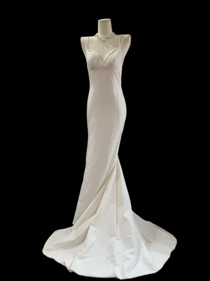Backless Mermaid White Wedding Dress Formal Bridal Backless Prom Dress  P808