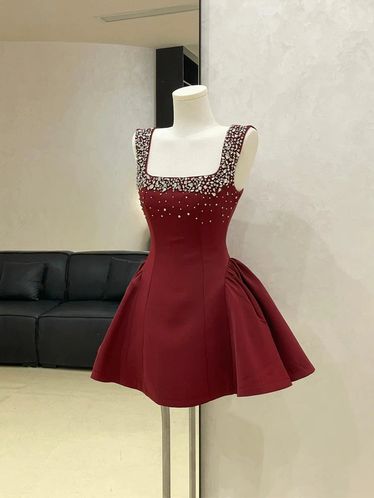 Beaded A Line Short Birthday Dress A Line Party Dress  P1412