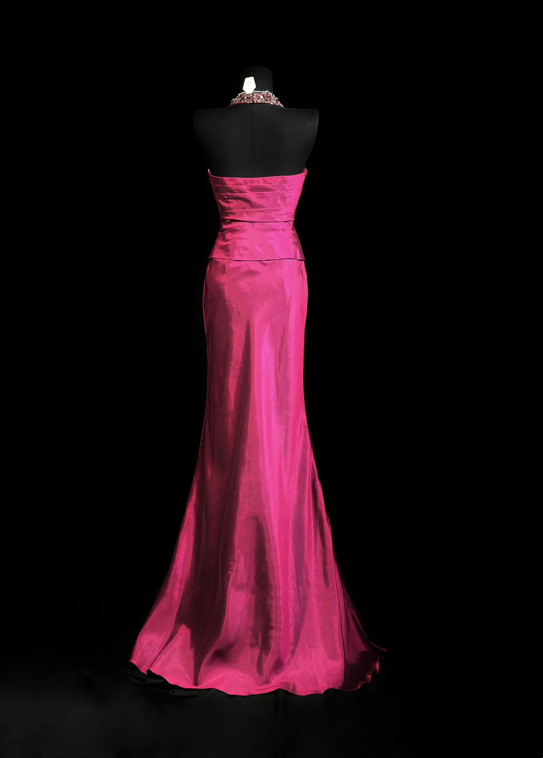 Beaded Halter Mermaid Satin Prom Dress Rose Red Evening Gown  P1162