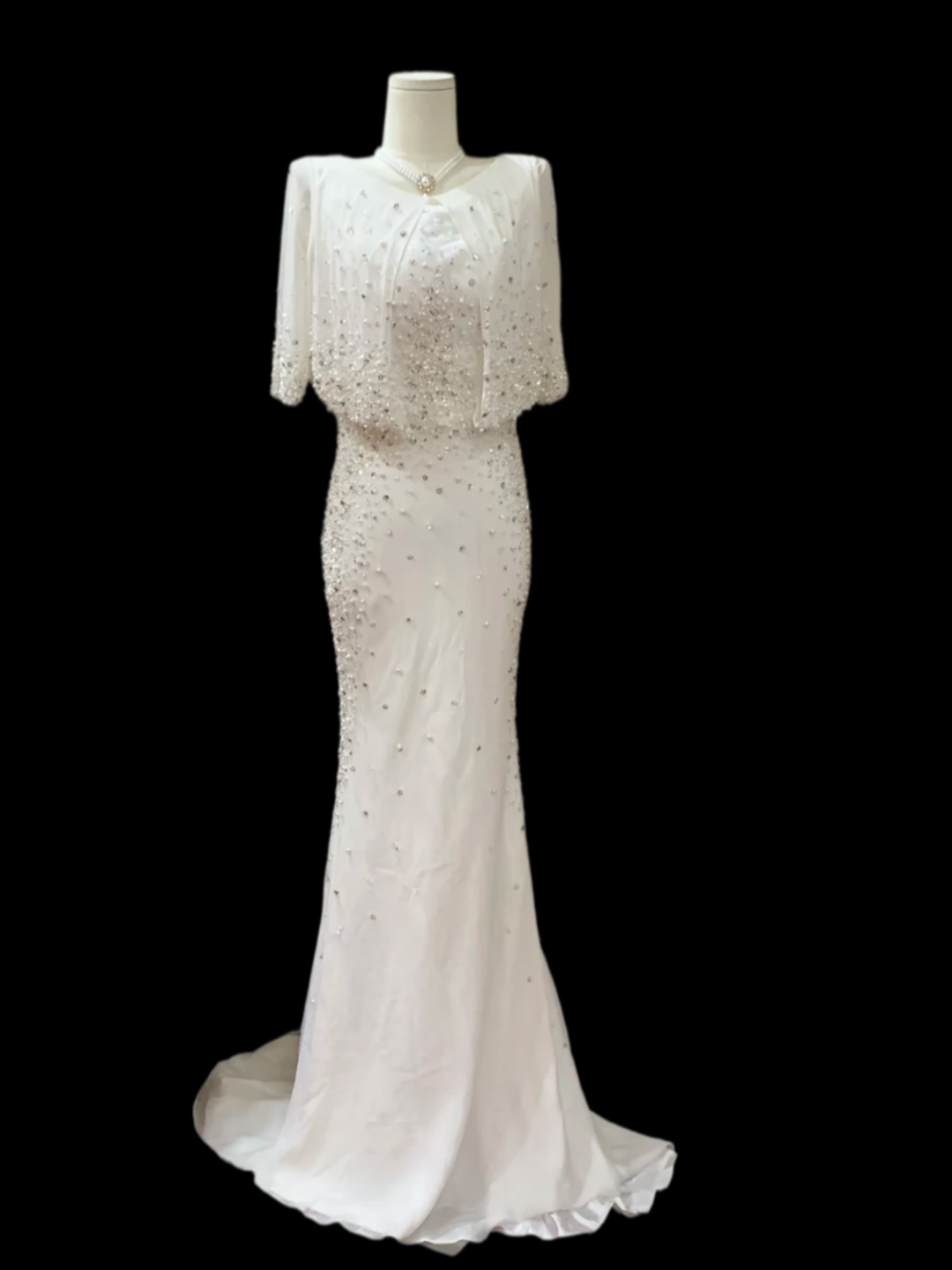 Beaded White Mermaid Wedding Dress For Bridal  Modest  Evening Dress P803