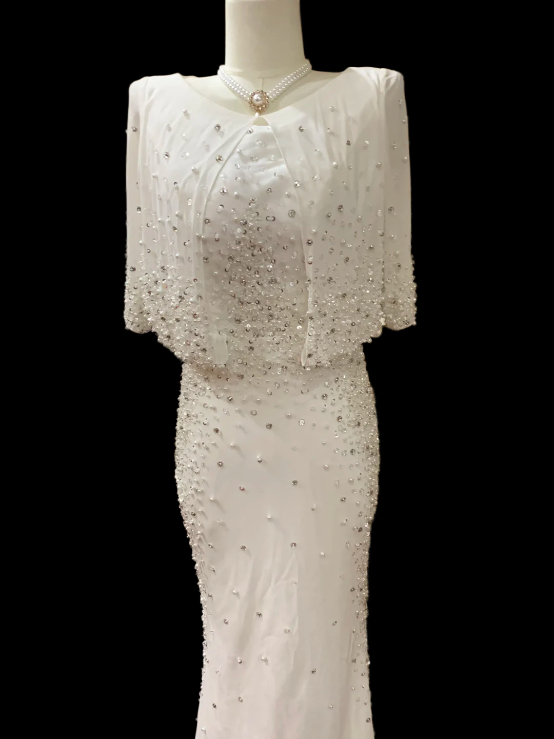 Beaded White Mermaid Wedding Dress For Bridal  Modest  Evening Dress P803
