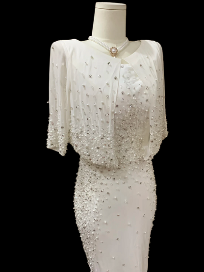 Beaded White Mermaid Wedding Dress For Bridal  Modest  Evening Dress P803
