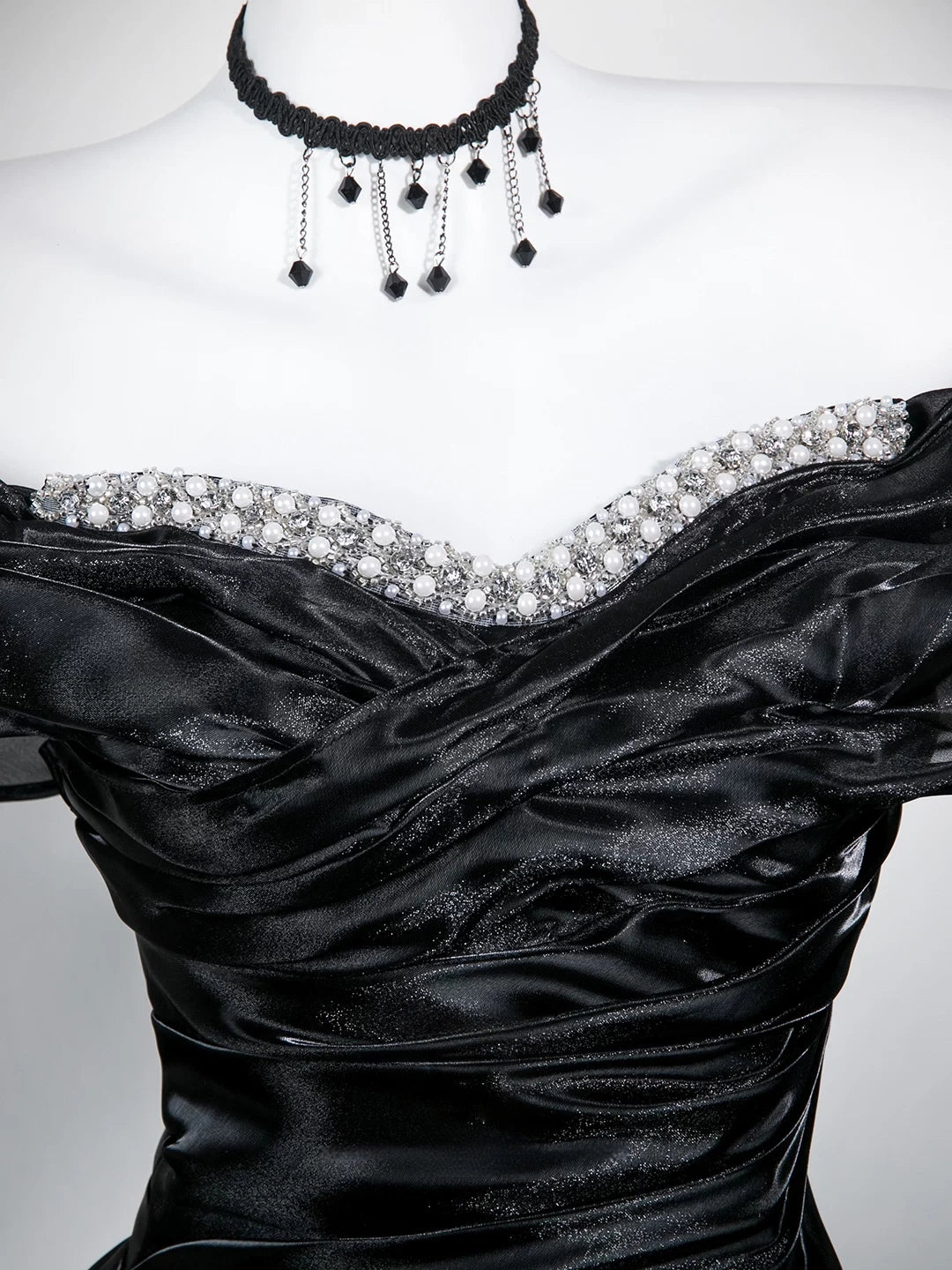 Beaded Off The Shoulder Black Formal Prom Dress  P2701