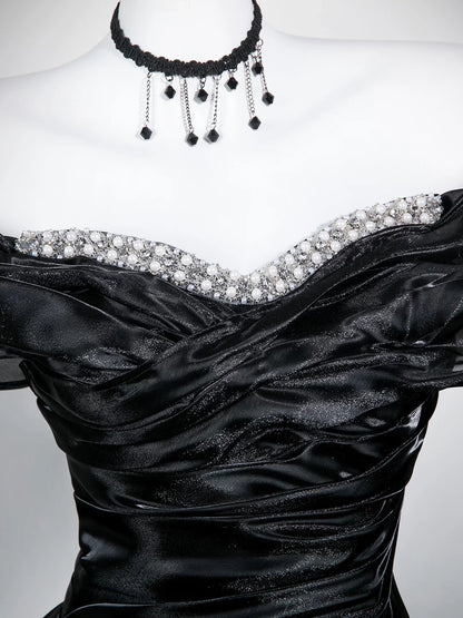 Beaded Off The Shoulder Black Formal Prom Dress  P2701