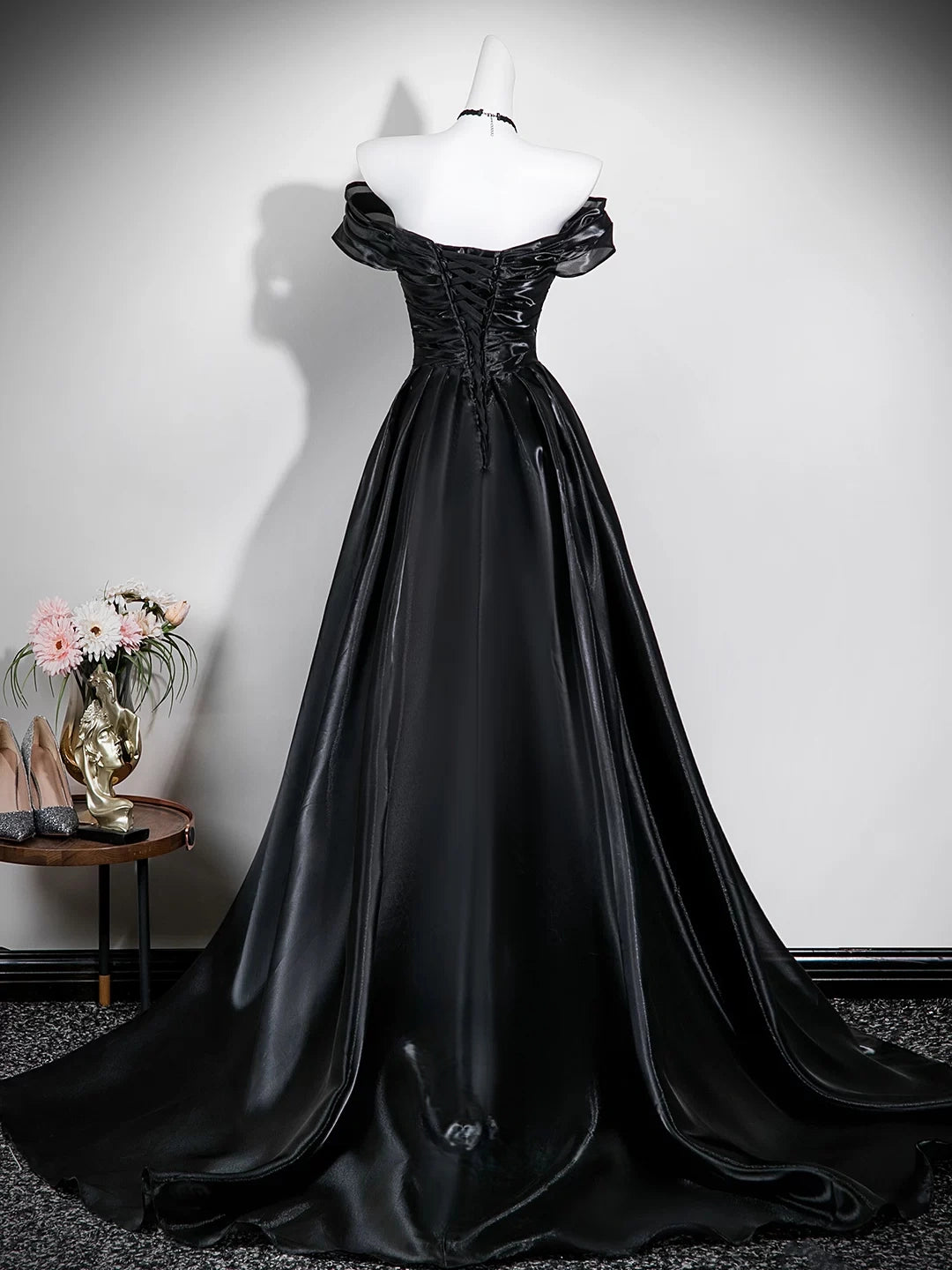 Beaded Off The Shoulder Black Formal Prom Dress  P2701