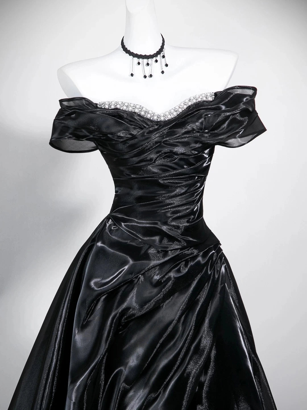 Beaded Off The Shoulder Black Formal Prom Dress  P2701