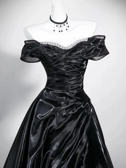 Beaded Off The Shoulder Black Formal Prom Dress  P2701