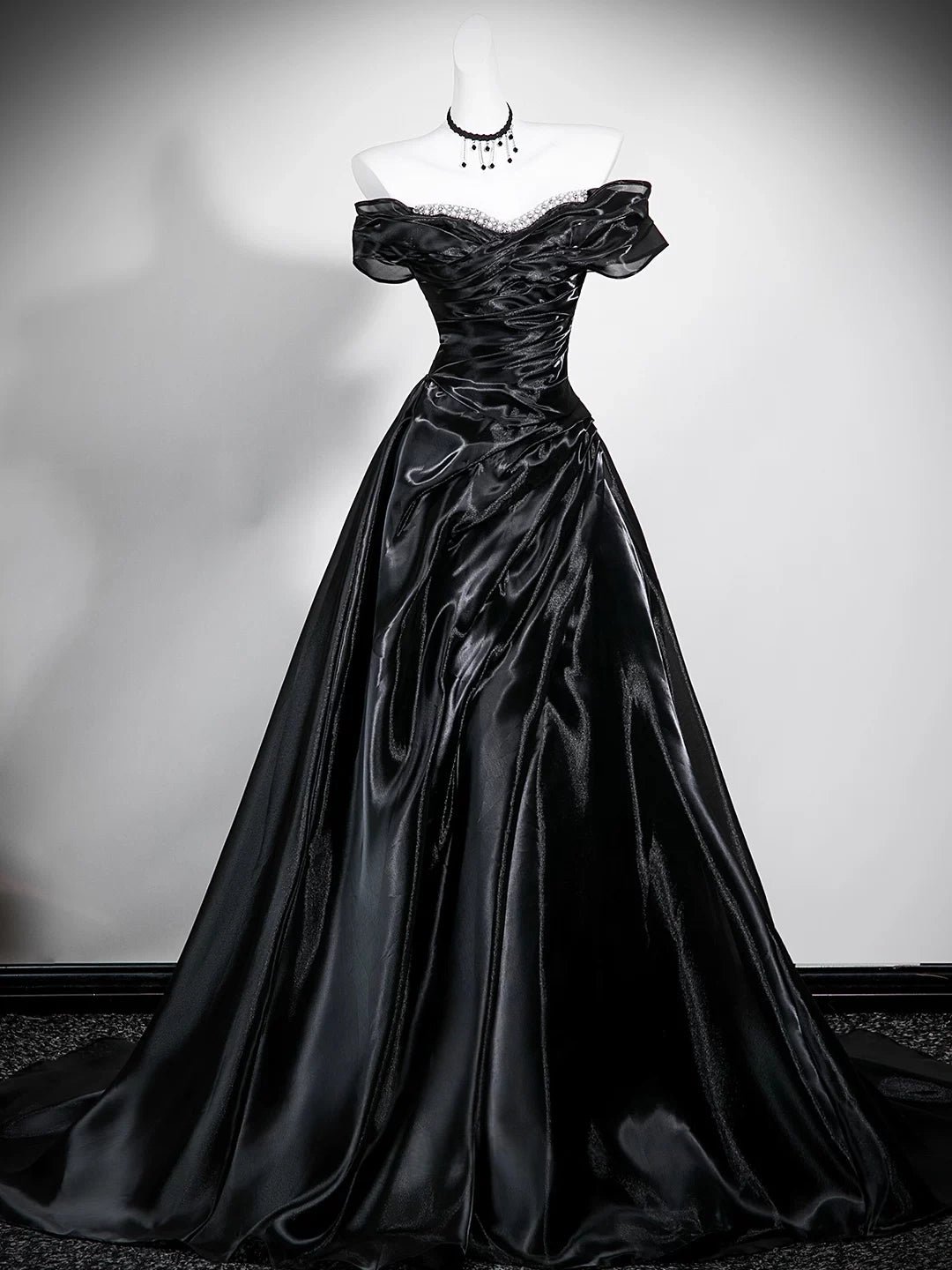 Beaded Off The Shoulder Black Formal Prom Dress  P2701
