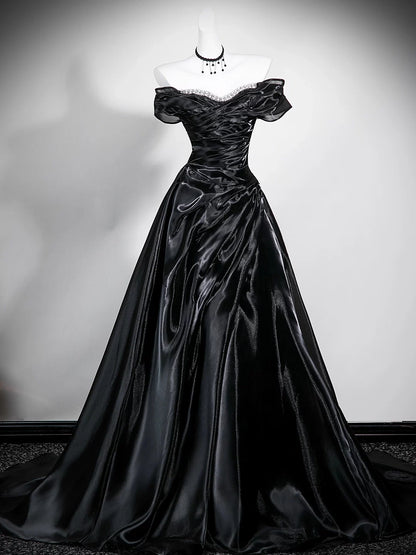 Beaded Off The Shoulder Black Formal Prom Dress  P2701