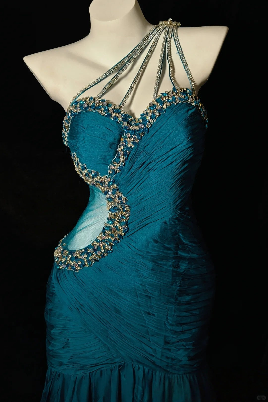 Beaded One Shoulder Teal Mermaid Prom Dress Beaded Evening Gown  P2661