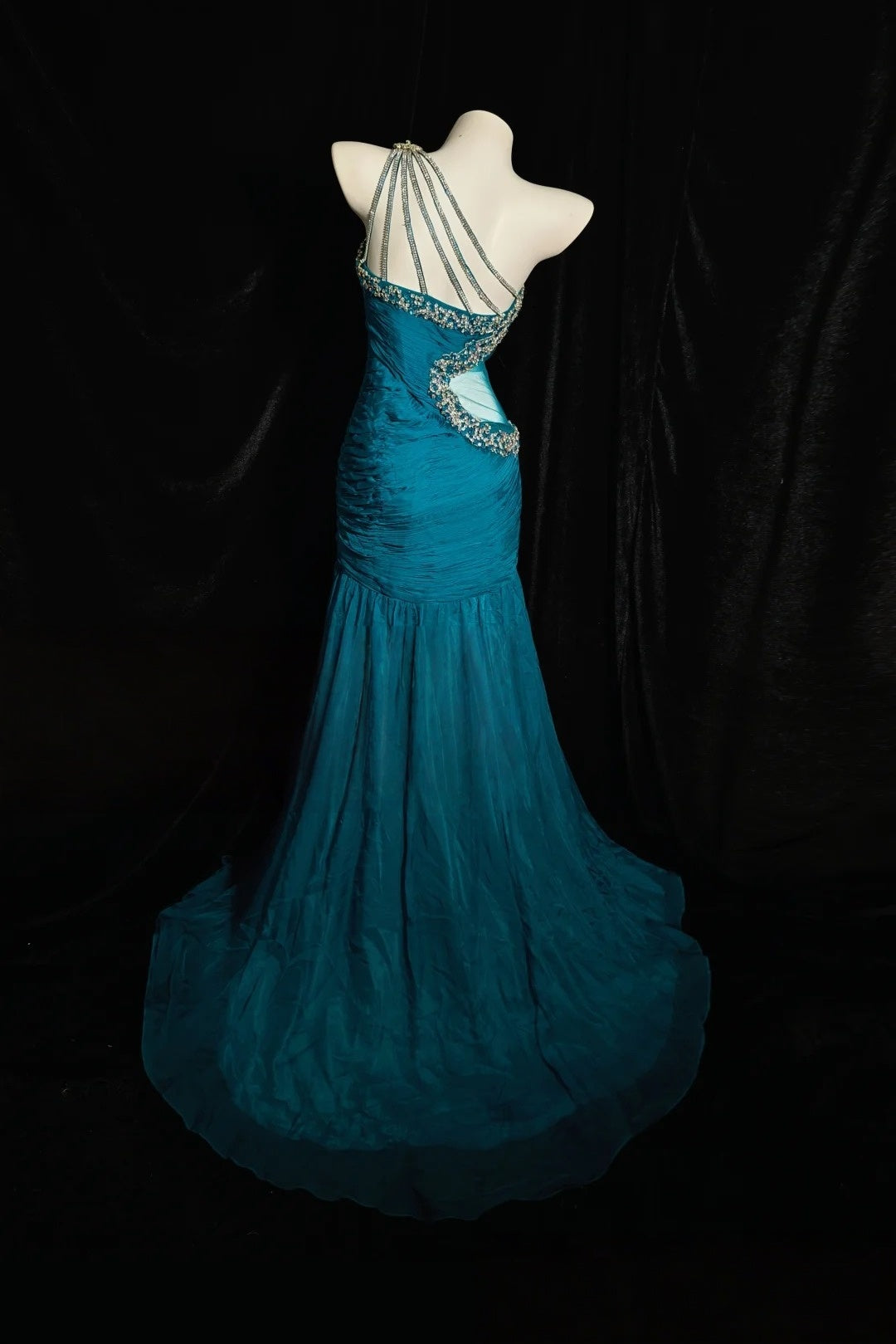 Beaded One Shoulder Teal Mermaid Prom Dress Beaded Evening Gown  P2661