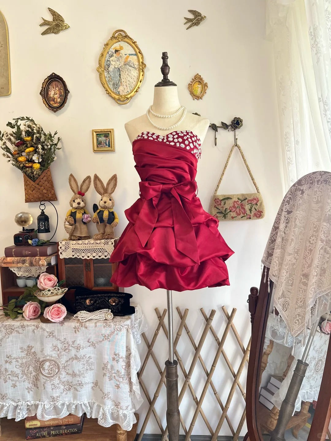 Beaded Sweetheart Satin Birthday Dress Short Homecoming Dress  P2182