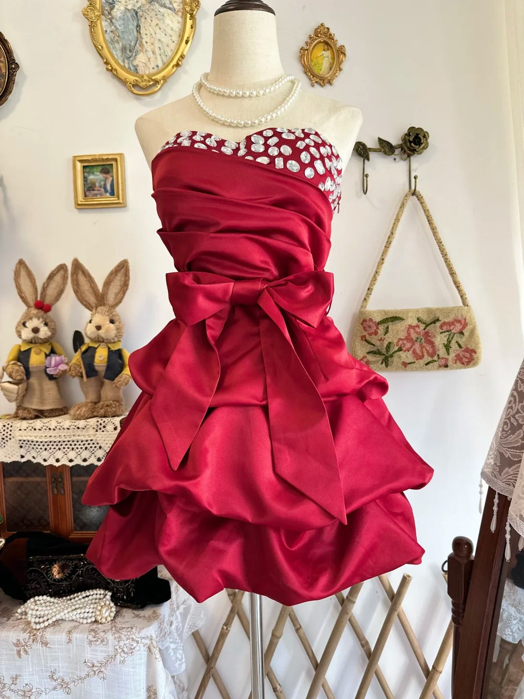 Beaded Sweetheart Satin Birthday Dress Short Homecoming Dress  P2182