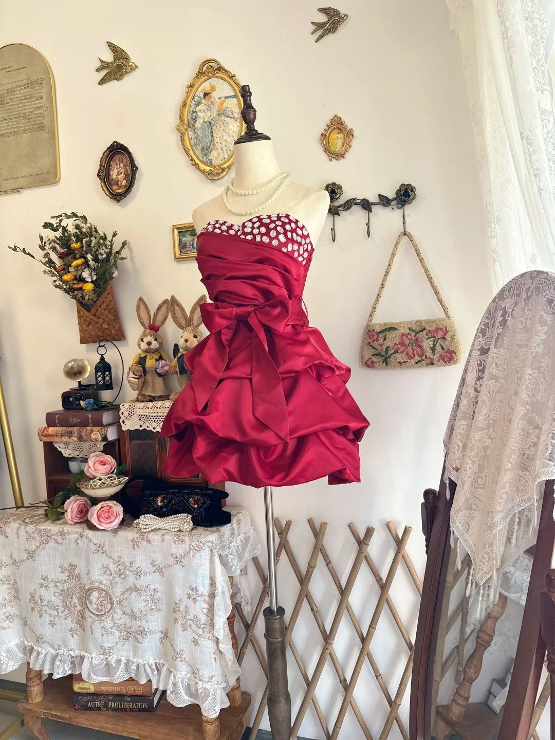 Beaded Sweetheart Satin Birthday Dress Short Homecoming Dress  P2182