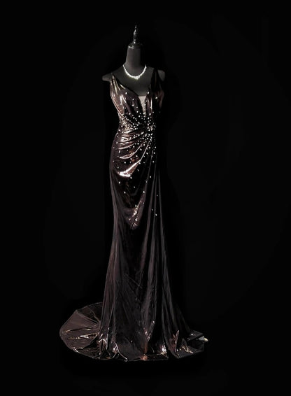 Beaded V Neck Formal Prom Dress Mermaid Evening Gown  P1821