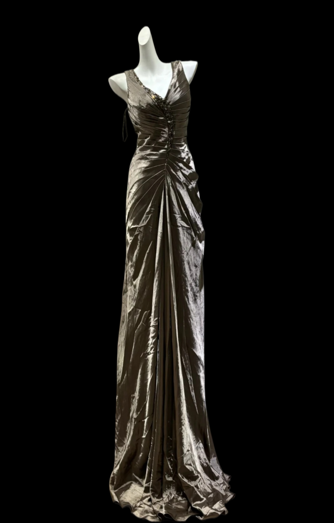 Beaded V Neck Satin A Line Prom Dress Formal Evening Dress  P1981