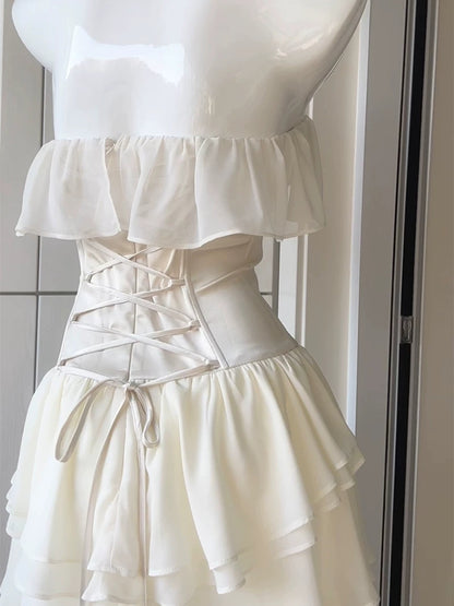 Beige  Chiffon Layered Prom Dress Formal Party Gown  P628