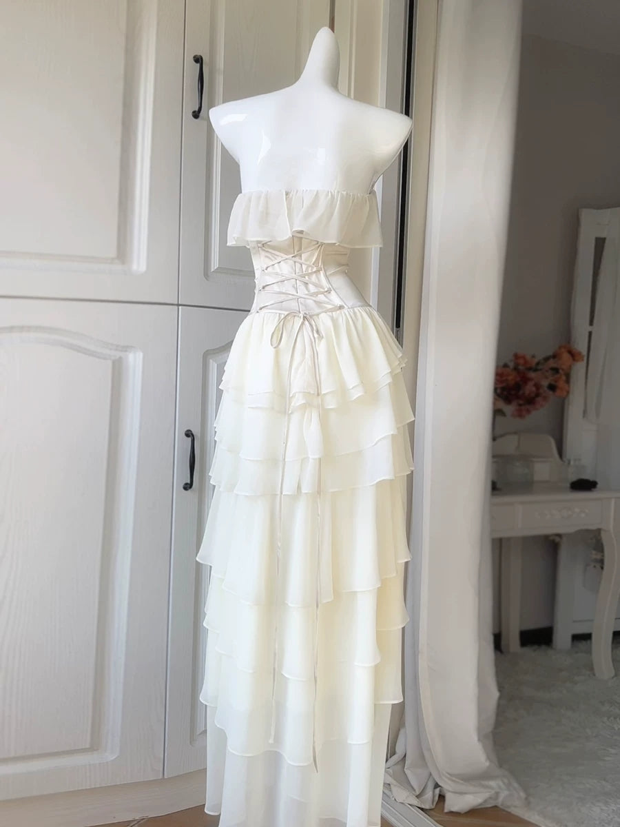 Beige  Chiffon Layered Prom Dress Formal Party Gown  P628