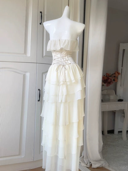 Beige  Chiffon Layered Prom Dress Formal Party Gown  P628