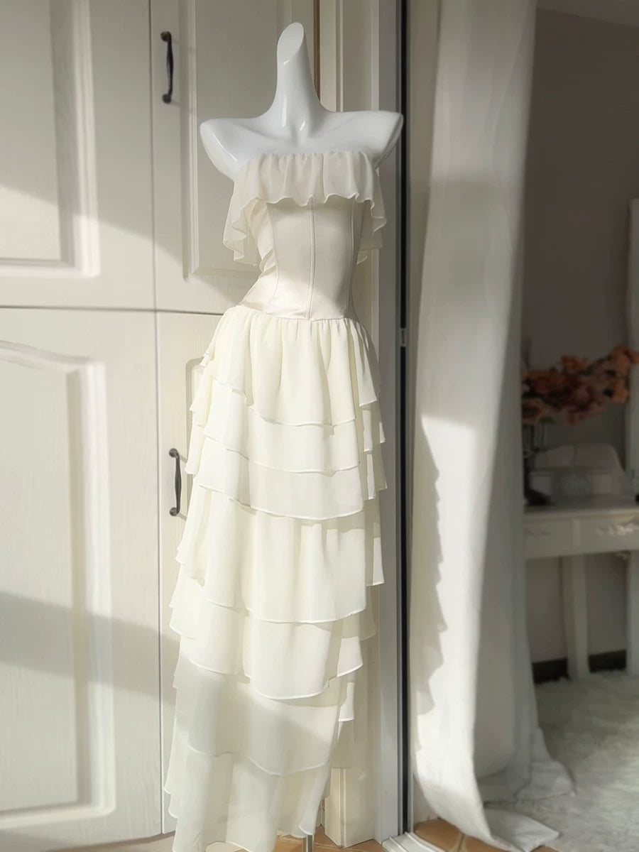 Beige  Chiffon Layered Prom Dress Formal Party Gown  P628