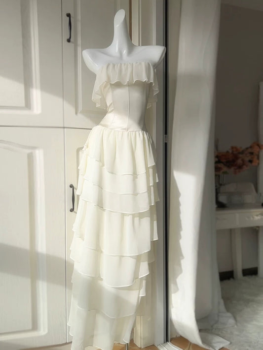 Beige  Chiffon Layered Prom Dress Formal Party Gown  P628
