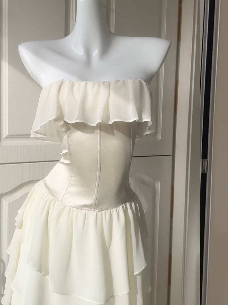 Beige  Chiffon Layered Prom Dress Formal Party Gown  P628