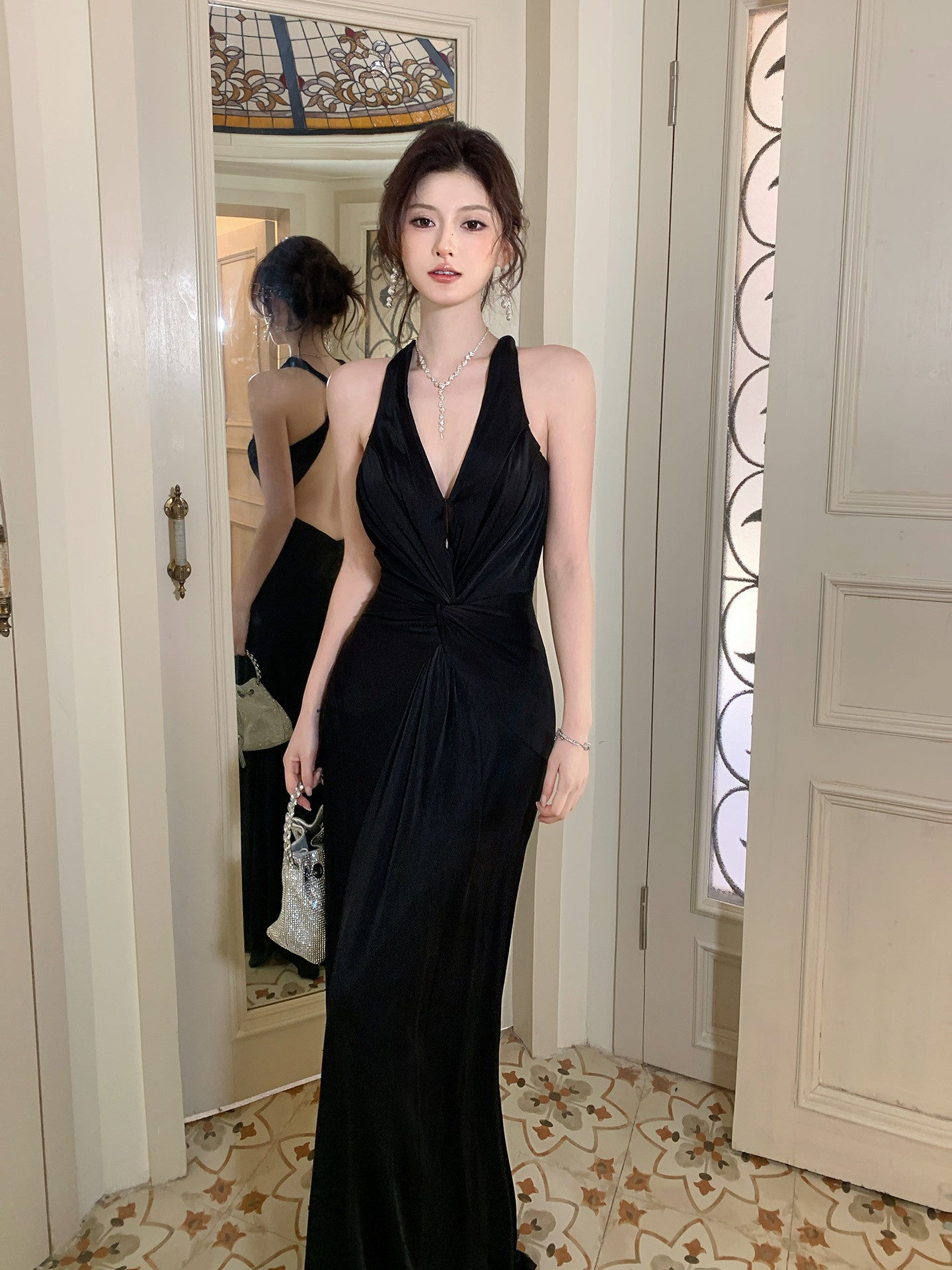 Black Halter Mermaid Backless Senior Prom Dress Backless Evening Gown   P673