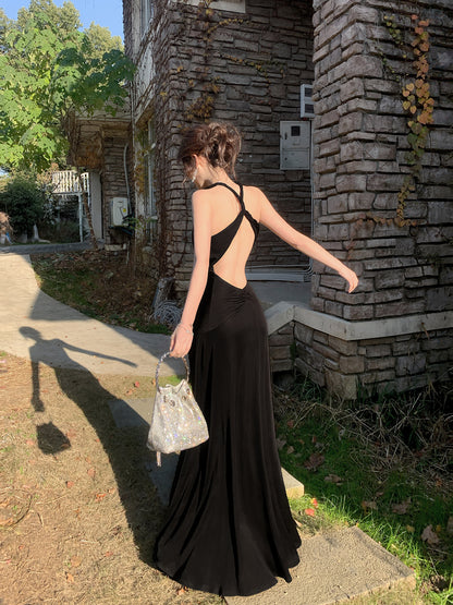 Black Halter Mermaid Backless Senior Prom Dress Backless Evening Gown   P673