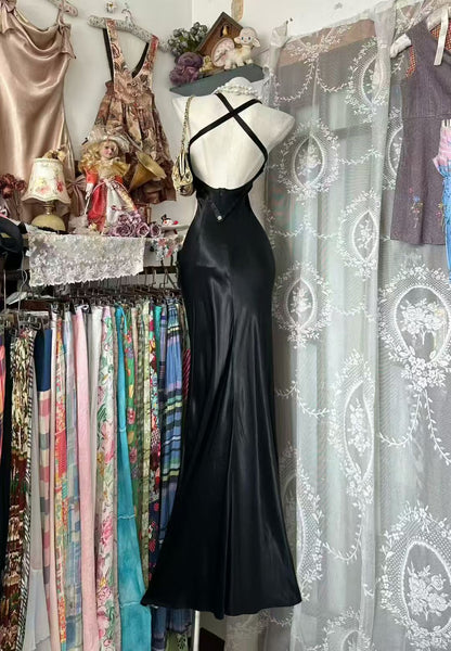 Black Mermaid Formal Prom Dress Open Back Evening Dress  P1959