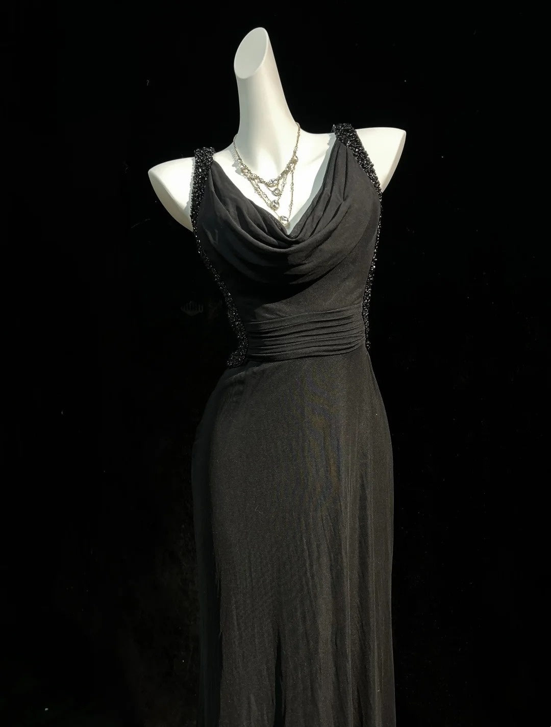 Black Retro Evening Dress Beaded Formal Prom Dress  P1682