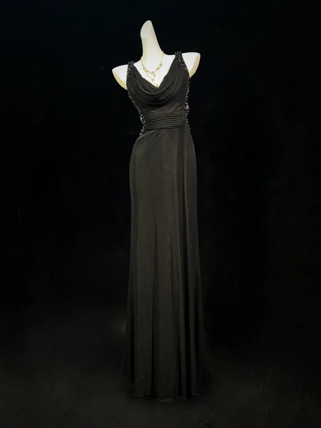 Black Retro Evening Dress Beaded Formal Prom Dress  P1682