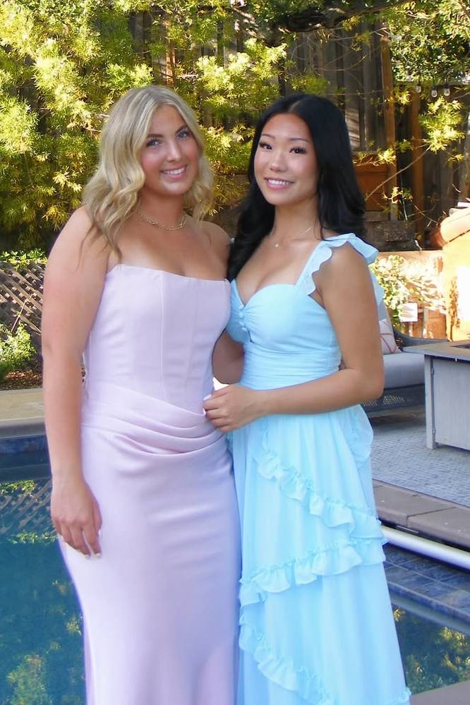 Blue A-Line Ruffles Chiffon Prom Dress Wedding Guest Dress   P2574
