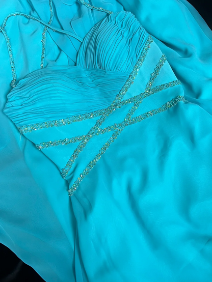 Blue Chiffon A Line Formal Prom Dress Sequin Wedding Guest Dress  P1197